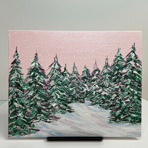 Snow Fall - Acrylic Wintertime Landscape Painting by Deb Bossert Artworks, 8x10"